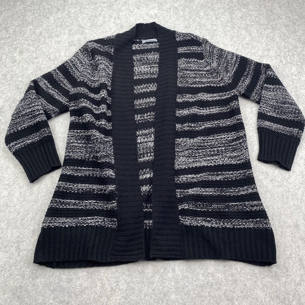 Jason Maxwell Cardigan Sweater Womens 1X Black Striped Open Front Knit